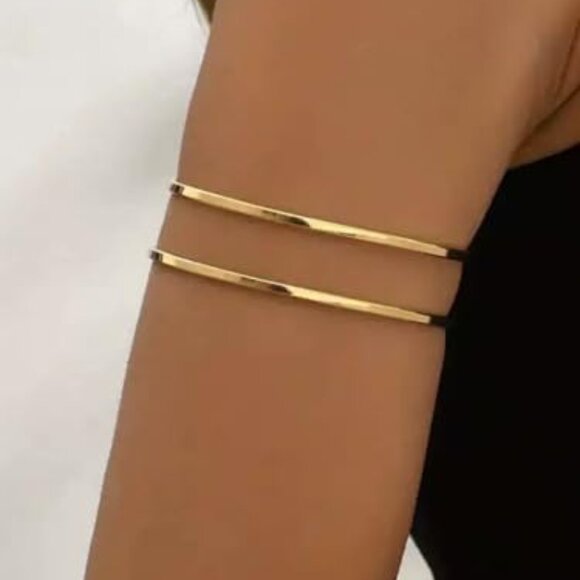 Adjustable Gold Arm Cuff Bracelets Set Minimalist Elegant Y2K Chic Jewelry - Picture 6 of 8